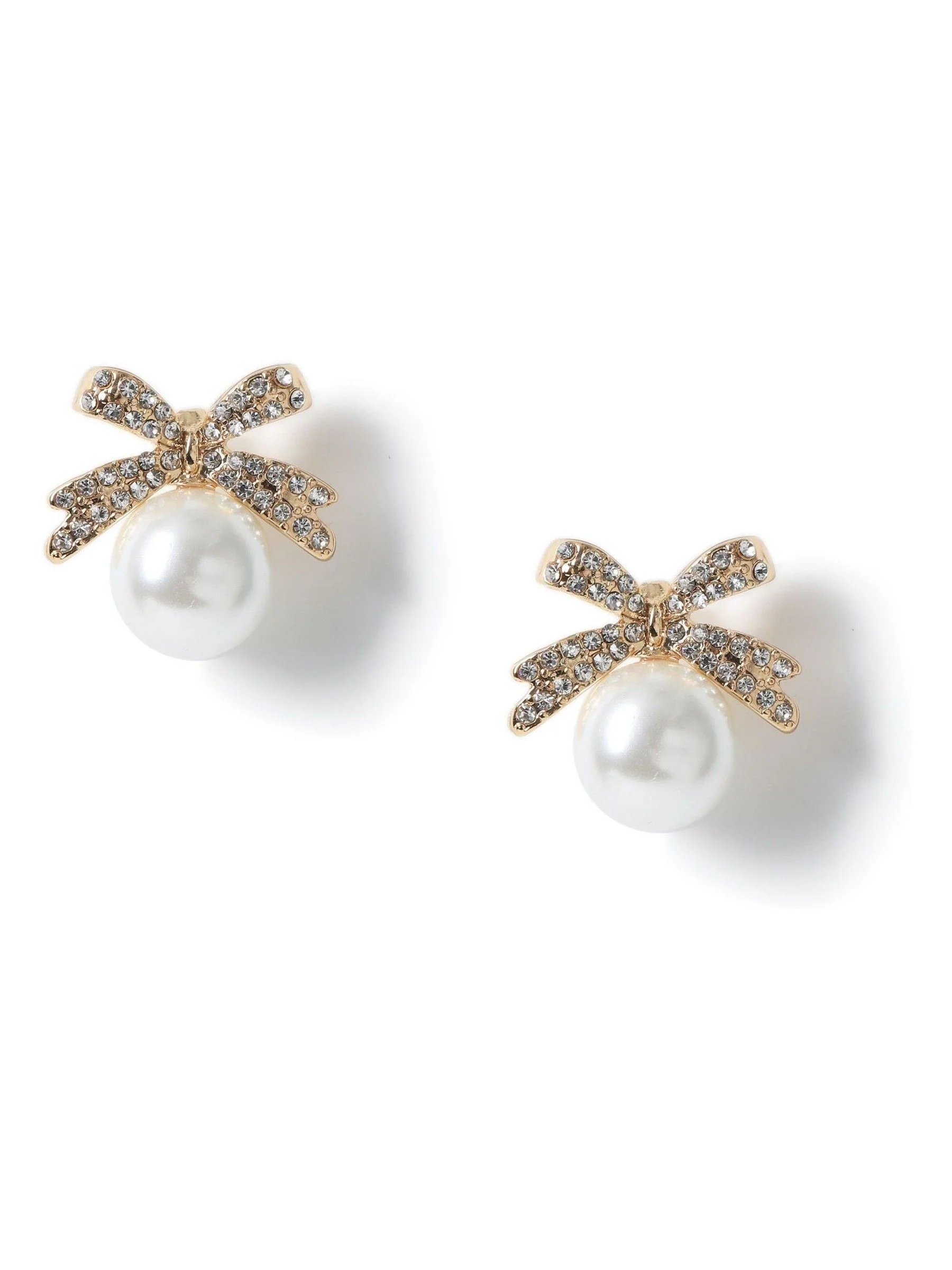 Aela Gold Tone Pearl Bow Stud Earrings