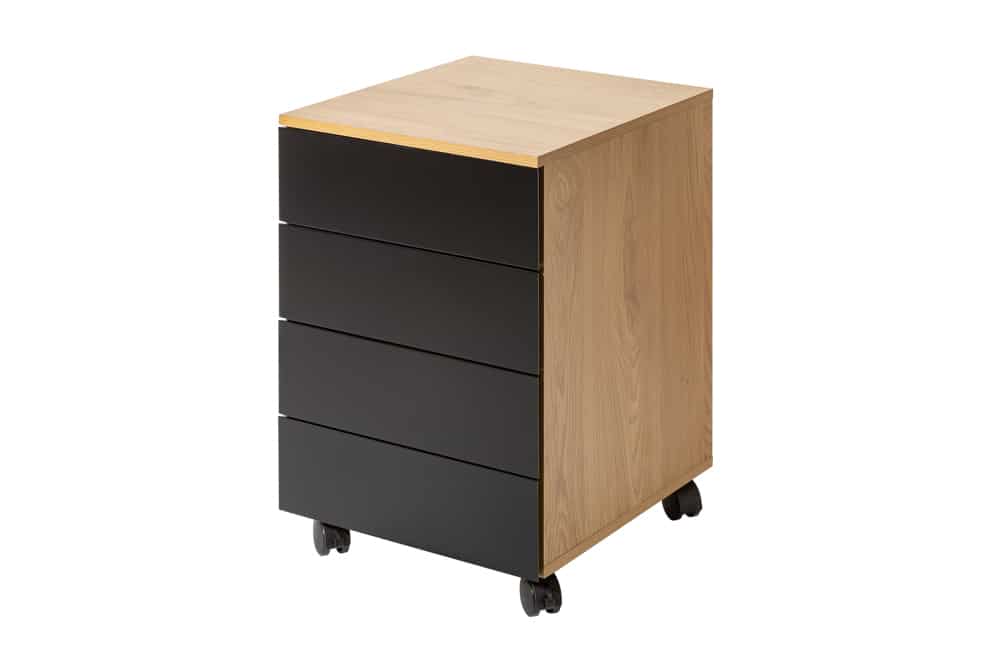 Moderner Rollcontainer STUDIO 40cm Eichenoptik schwarz 4 Schubladen