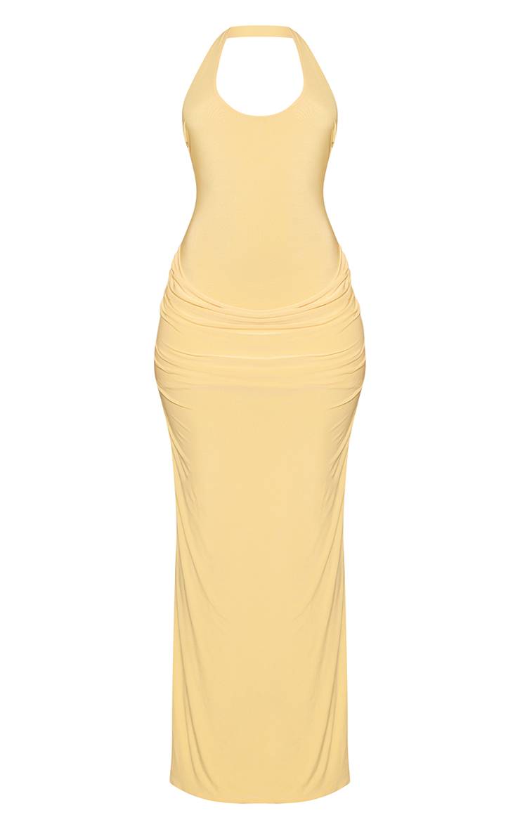 Citron Robe Longue Moulante À Encolure Américaine Avec Détails Froncés