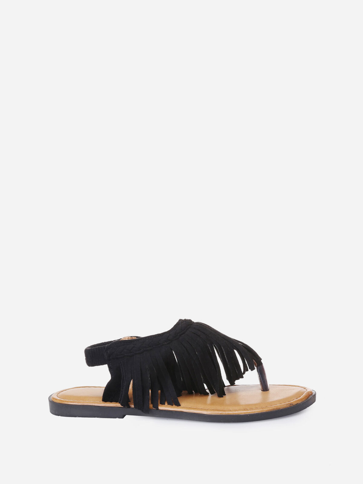 Nu-pieds à franges en suédine- Noir