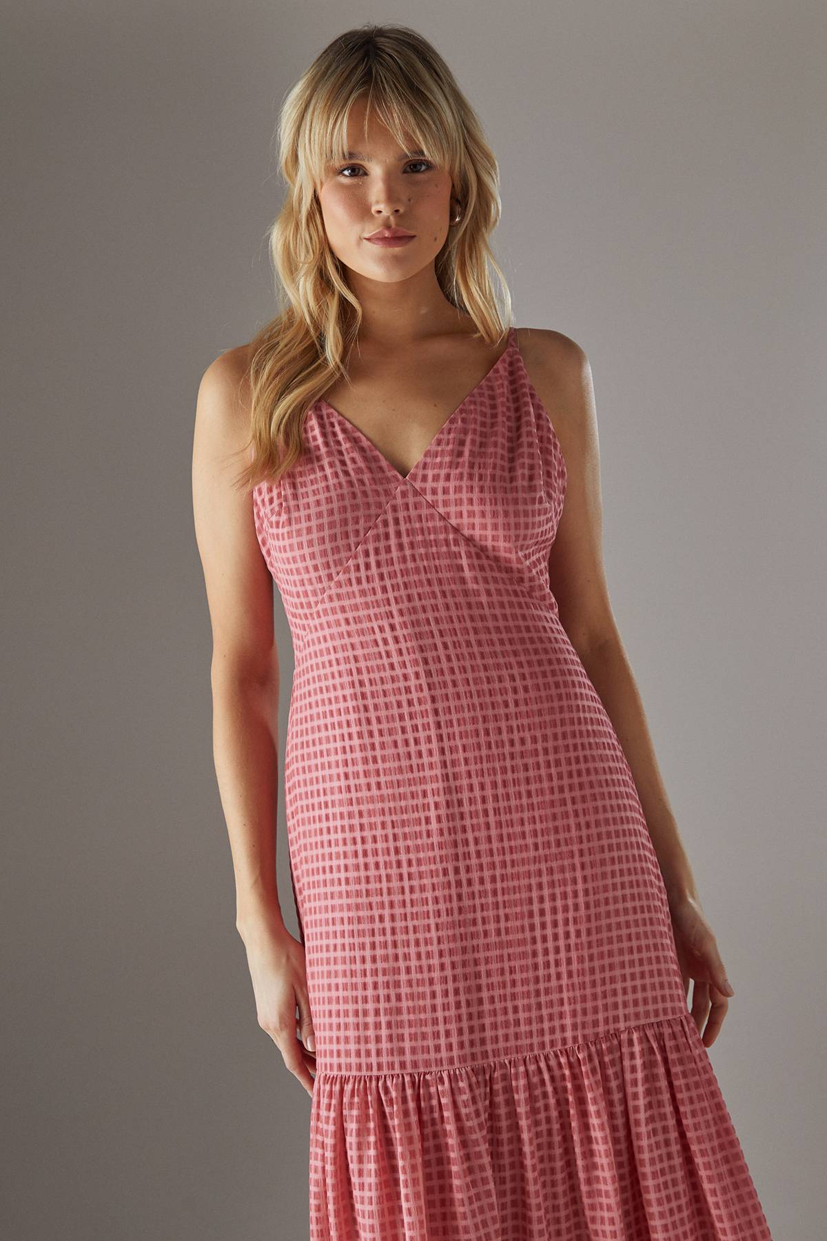 Warehouse Robe Midi à Bretelles en Organza à Carreaux Taille Haute