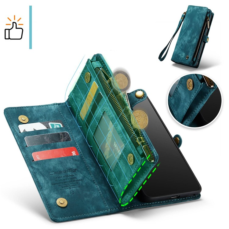 Samsung Galaxy S21 FE 5G 2in1 Leder Tasche   Magnet Hardcase Karten Etui - Blau / Grün