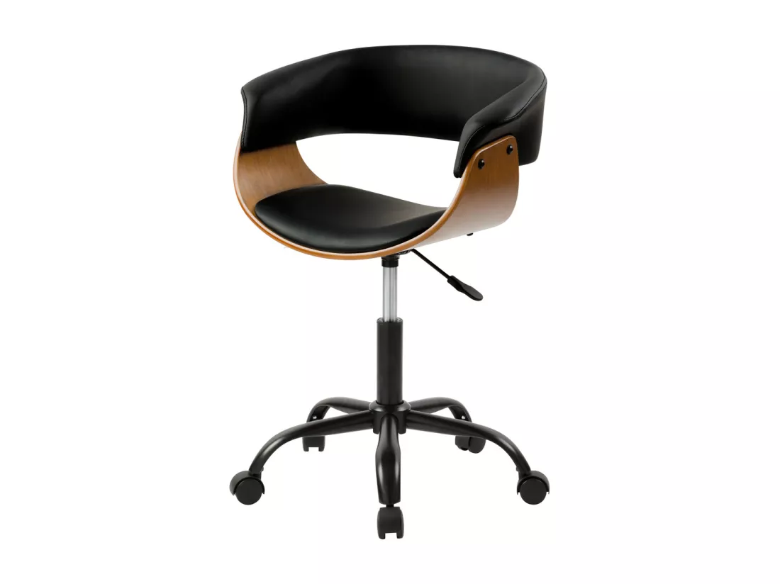 Chaise de bureau pivotante sur roulettes en bois et PU noir - Basile