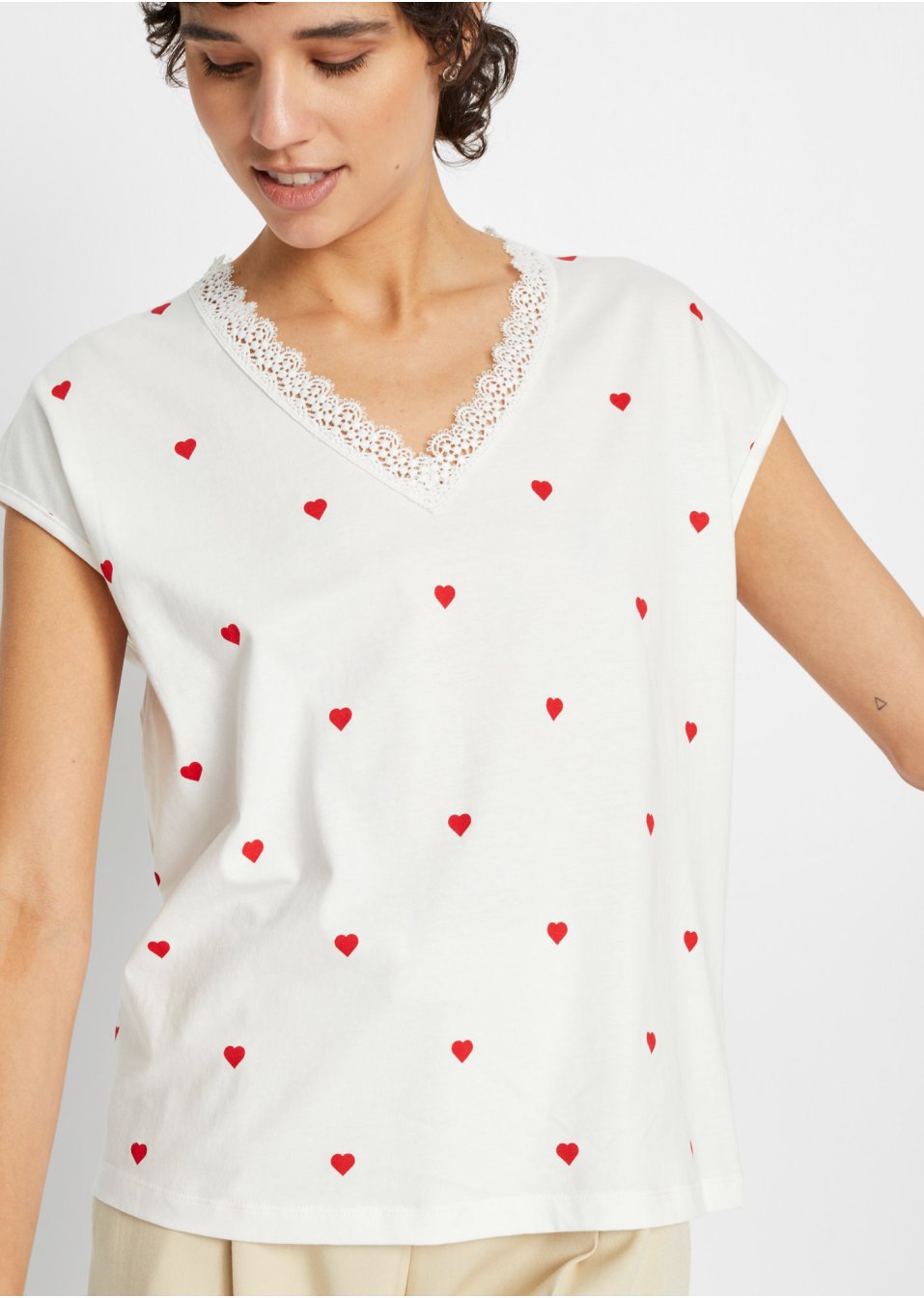 T-shirt imprimé avec dentelle