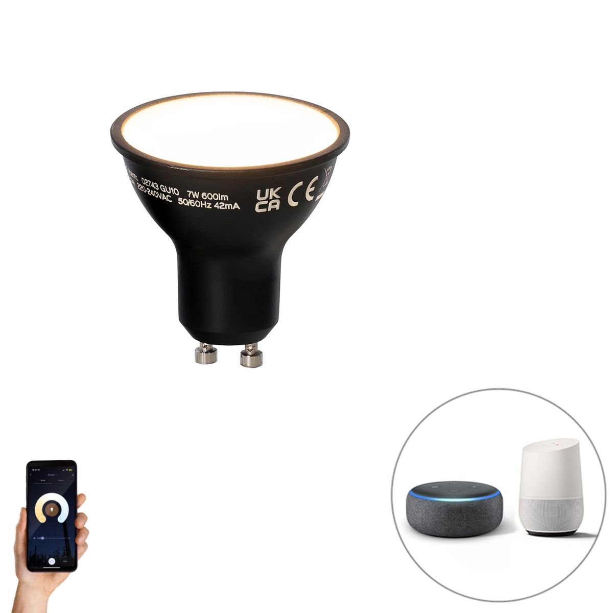 Smart GU10 LED lamp zwart 7W 600 lm 3000K