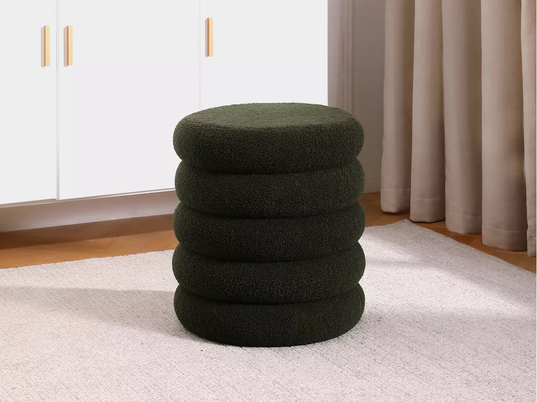 Pouf en tissu bouclette vert sapin ECAMBI