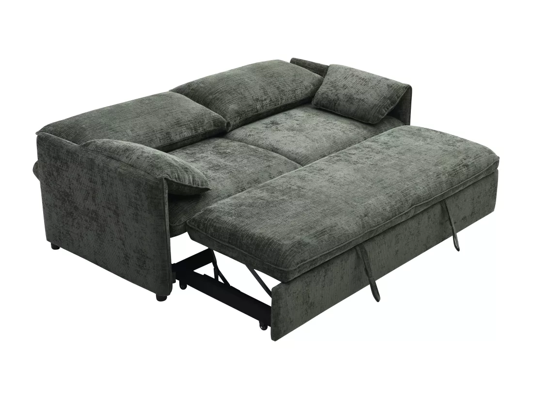 Canapé 3 places convertible en tissu texturé vert ALPARETO