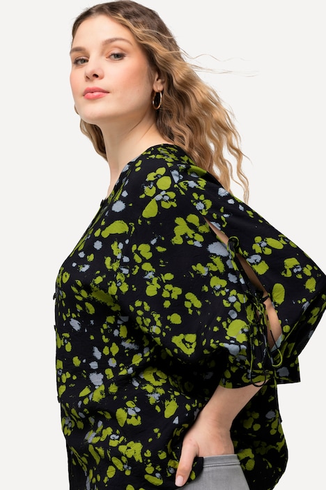 Bluse, Punkte, A-Linie, Rundhals, Langarm
