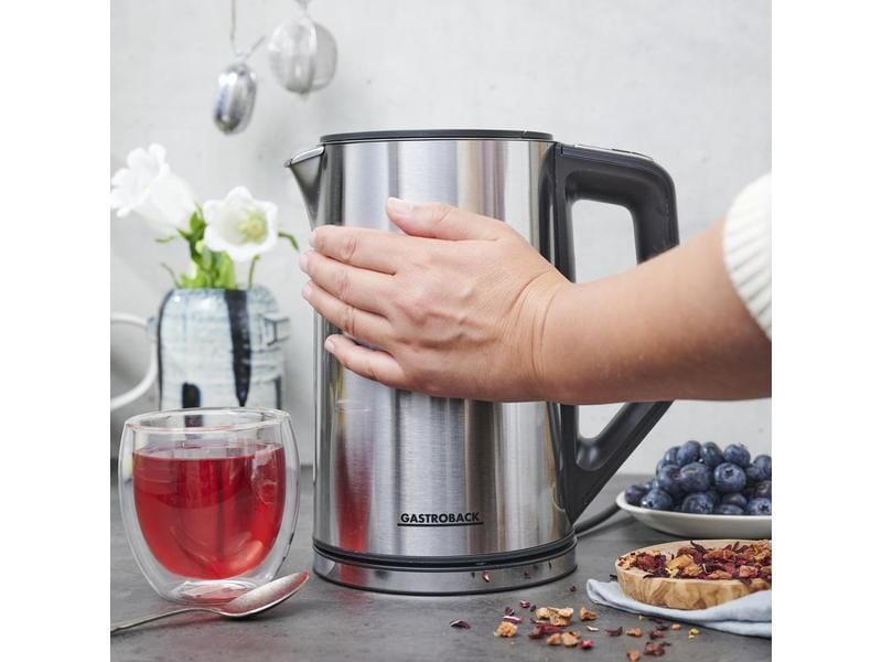 Gastroback Wasserkocher Cool Touch 1.5 l, Silber Wasserkocher mit variabel einstellbarer Temperatur