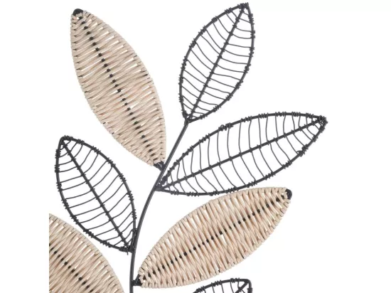 Déco murale en rotin et métal noir 56 x 29 cm