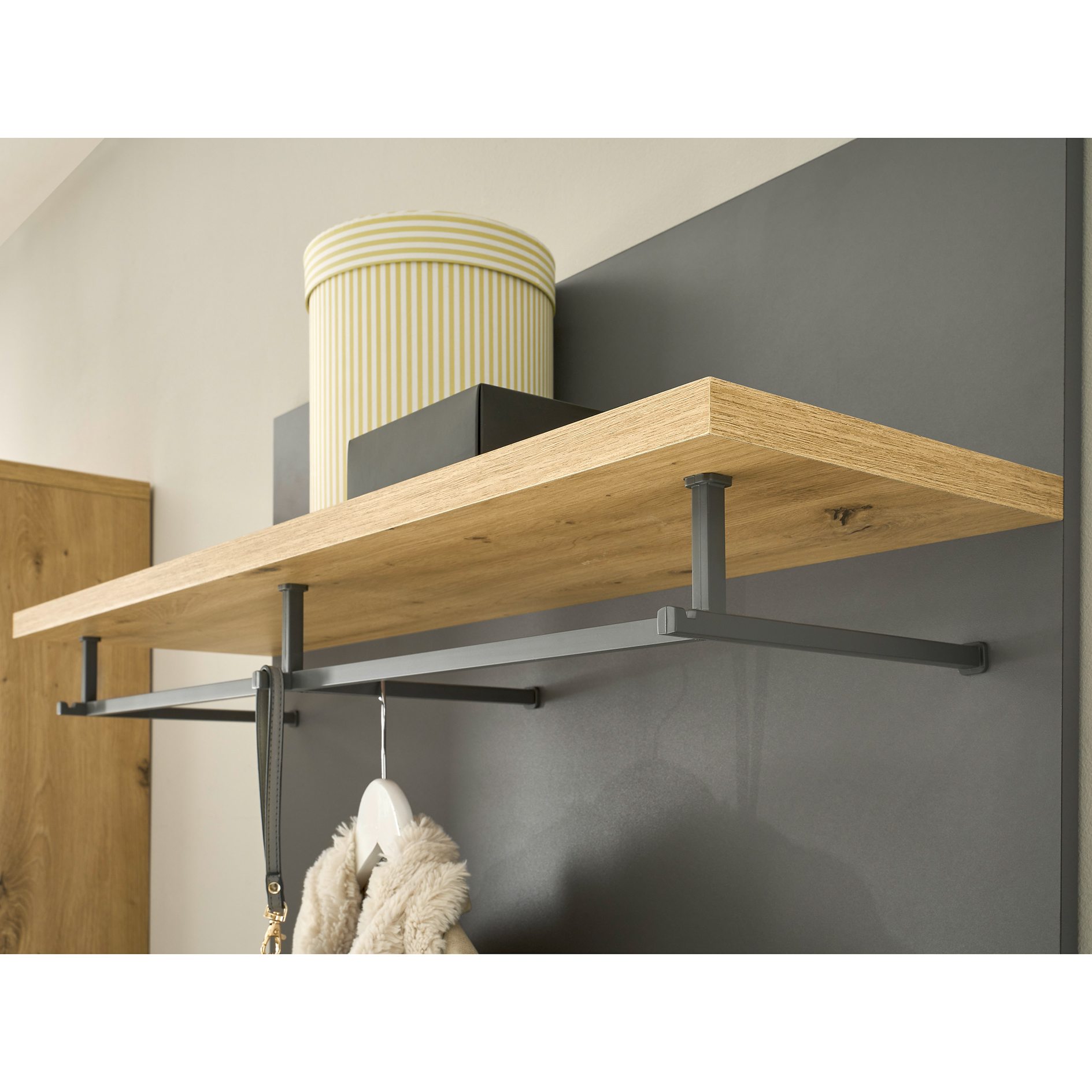 Garderobenpaneel - grau - Artisan Eiche - 3 Haken