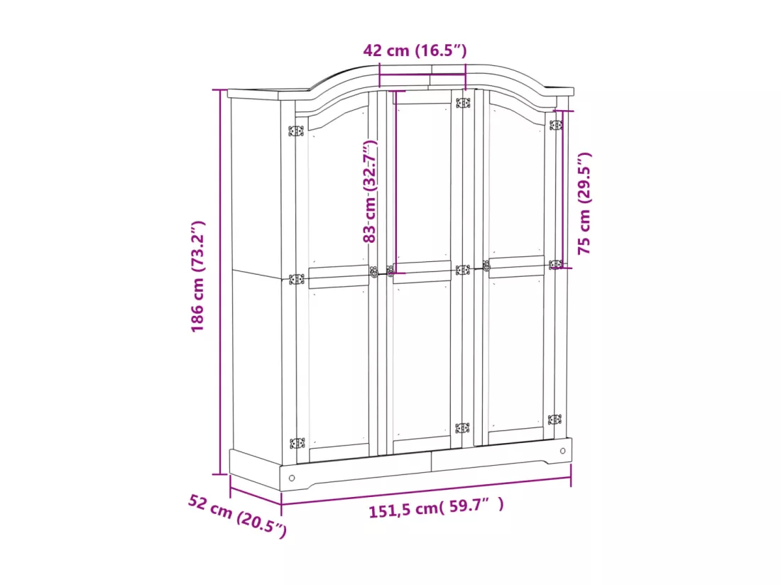Garde-robe Corona blanc 151,5x52x186 cm bois de pin massif