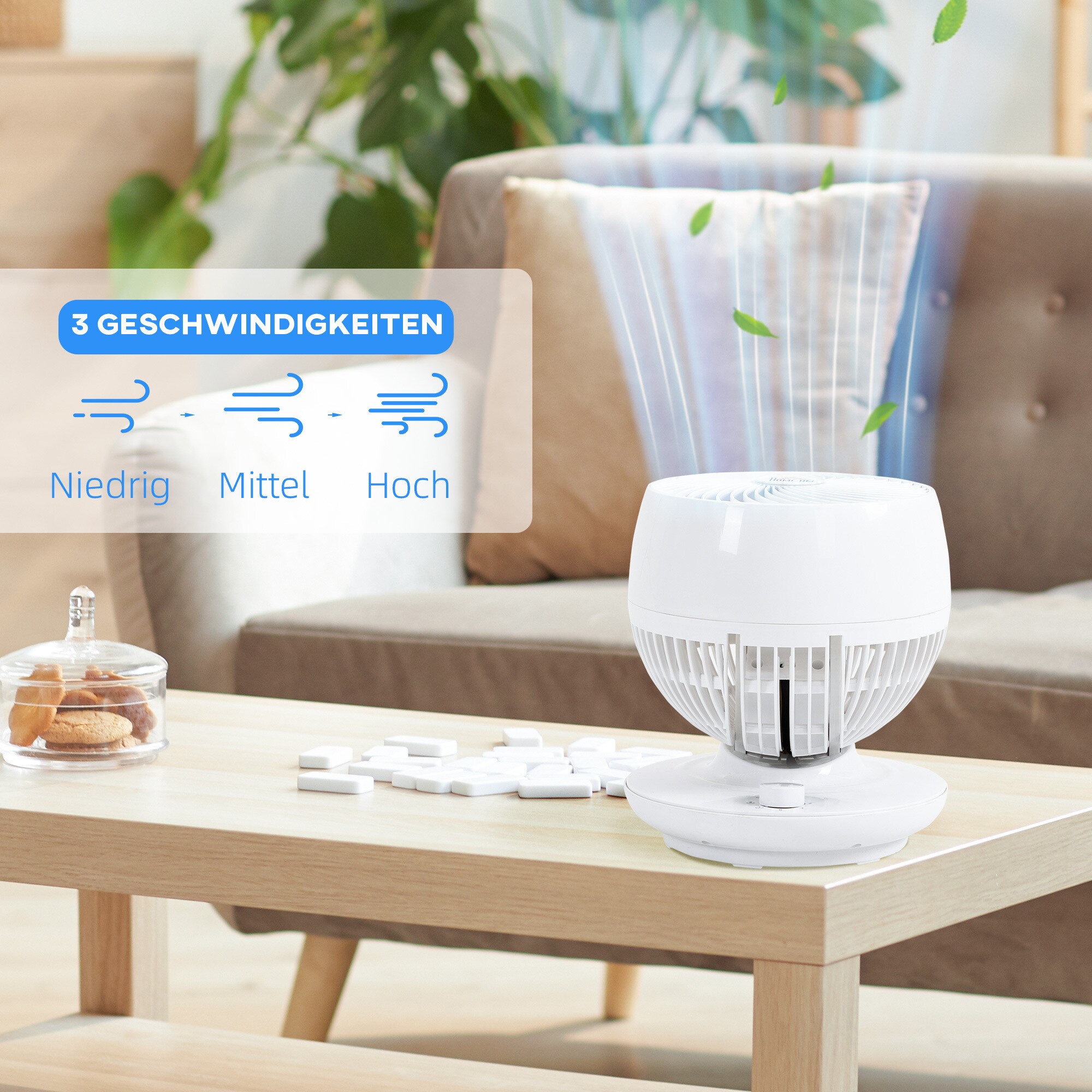 HOMCOM Standventilator mit 3 Geschwindigkeiten weiß 27L x 27B x 34H cm