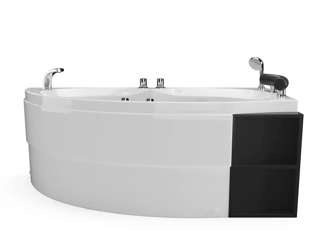 Baignoire balnéo asymétrique blanche avec niches - 1 place - 150 x 100 cm - Angle droit - LUANA
