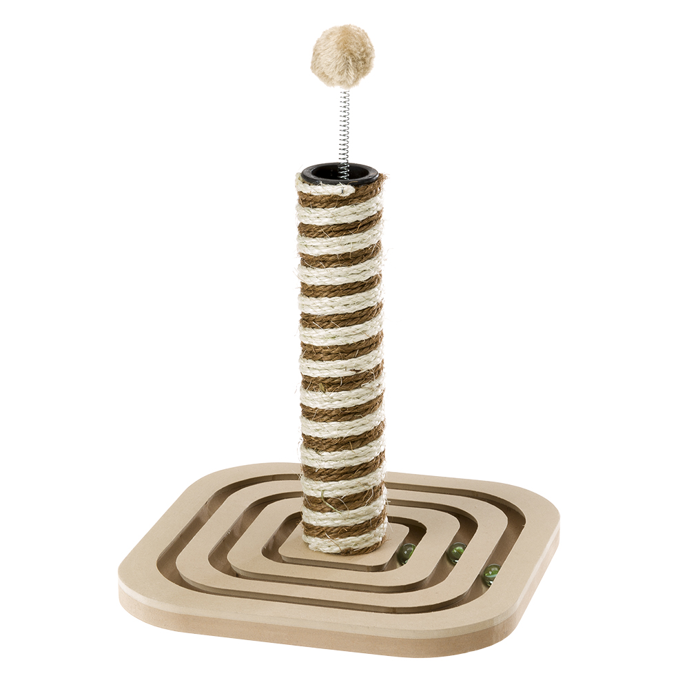 Griffoir à colonne pour chats pa 4001 en sisal avec socle en bois, balles incluses