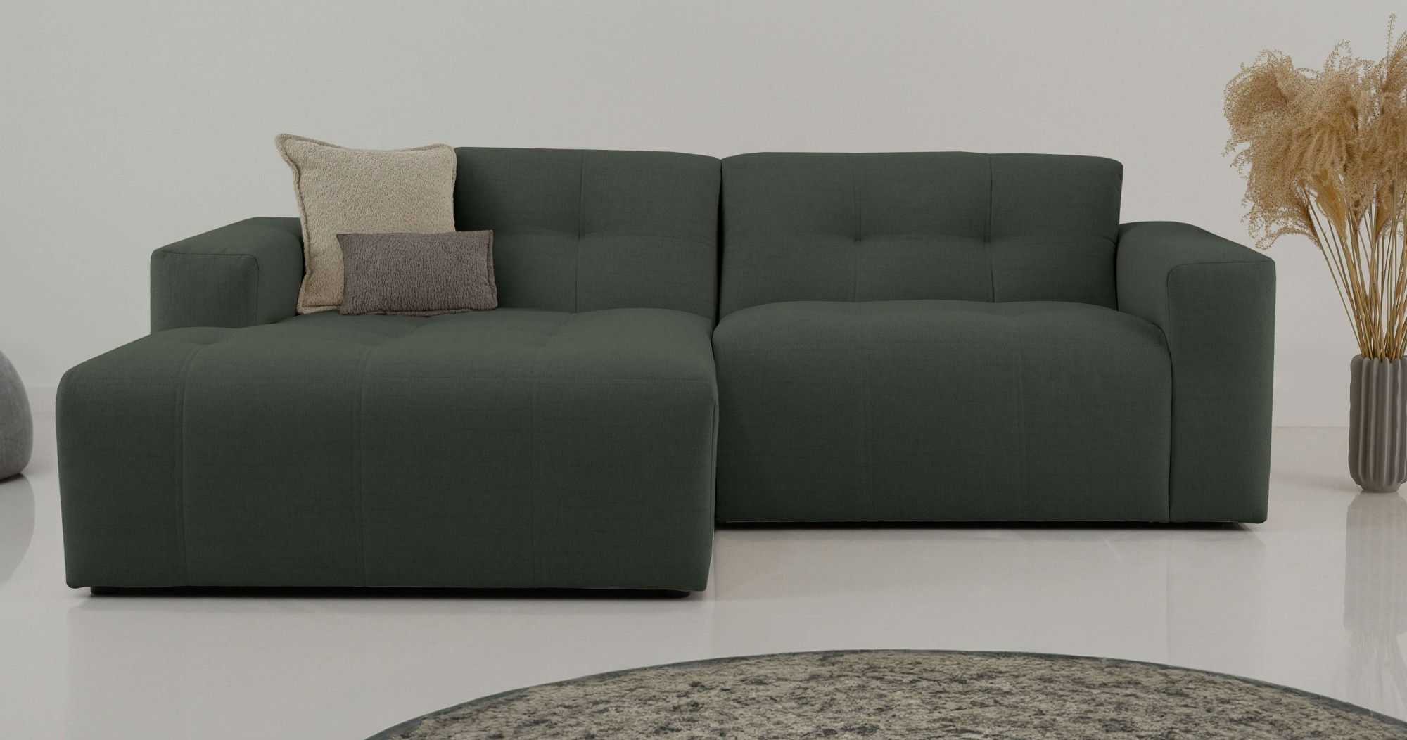 GOODproduct Ecksofa »Tapley« Breite 221 cm,Boucle, Struktur fein, mit Knopfsteppung, bodentief