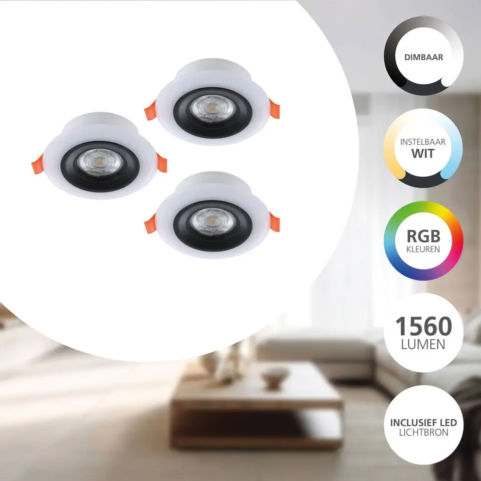 EGLO Calonge RGB Inbouwspot - LED - Ø 9,8 cm - Zwart/Wit