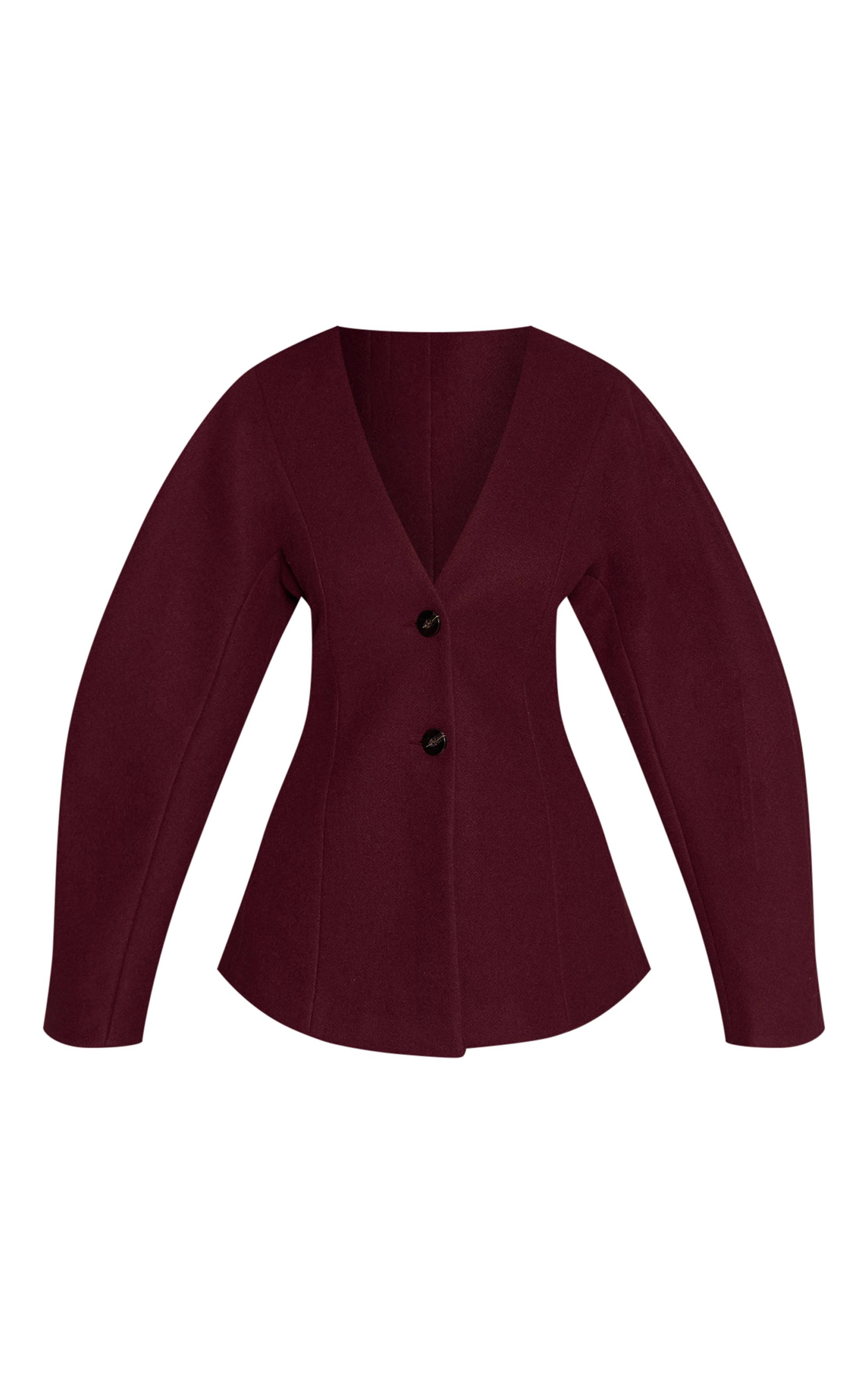 Chocolate Plum Blazer À Carreaux Sans Col Avec Manches Cocon