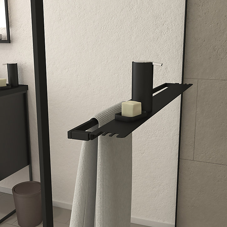 Paroi de douche à l'italienne avec porte-serviettes H.200 x l.140 cm, ép. 6 mm, profilé noir, Galedo Edge