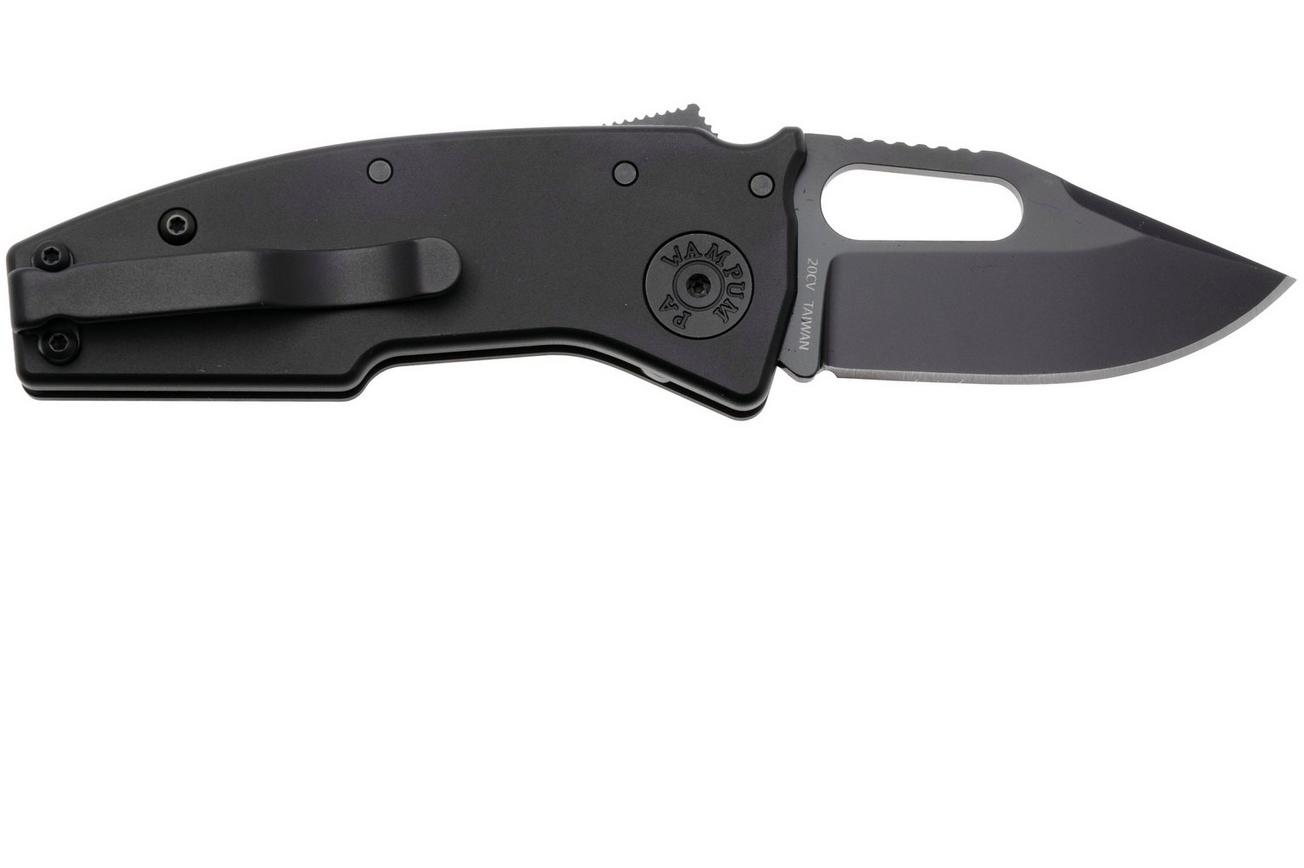 Demko Nano-Shark, NANO-20CV-BLACK ALUM-CP, Stealth DLC CPM 20CV Clip Point, Black Aluminum zakmes