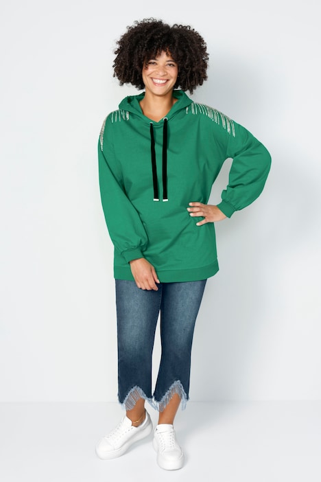 Hoodie, Kapuzensweatshirt, oversized, Glitzer-Schulterfransen, Ballon-Langarm