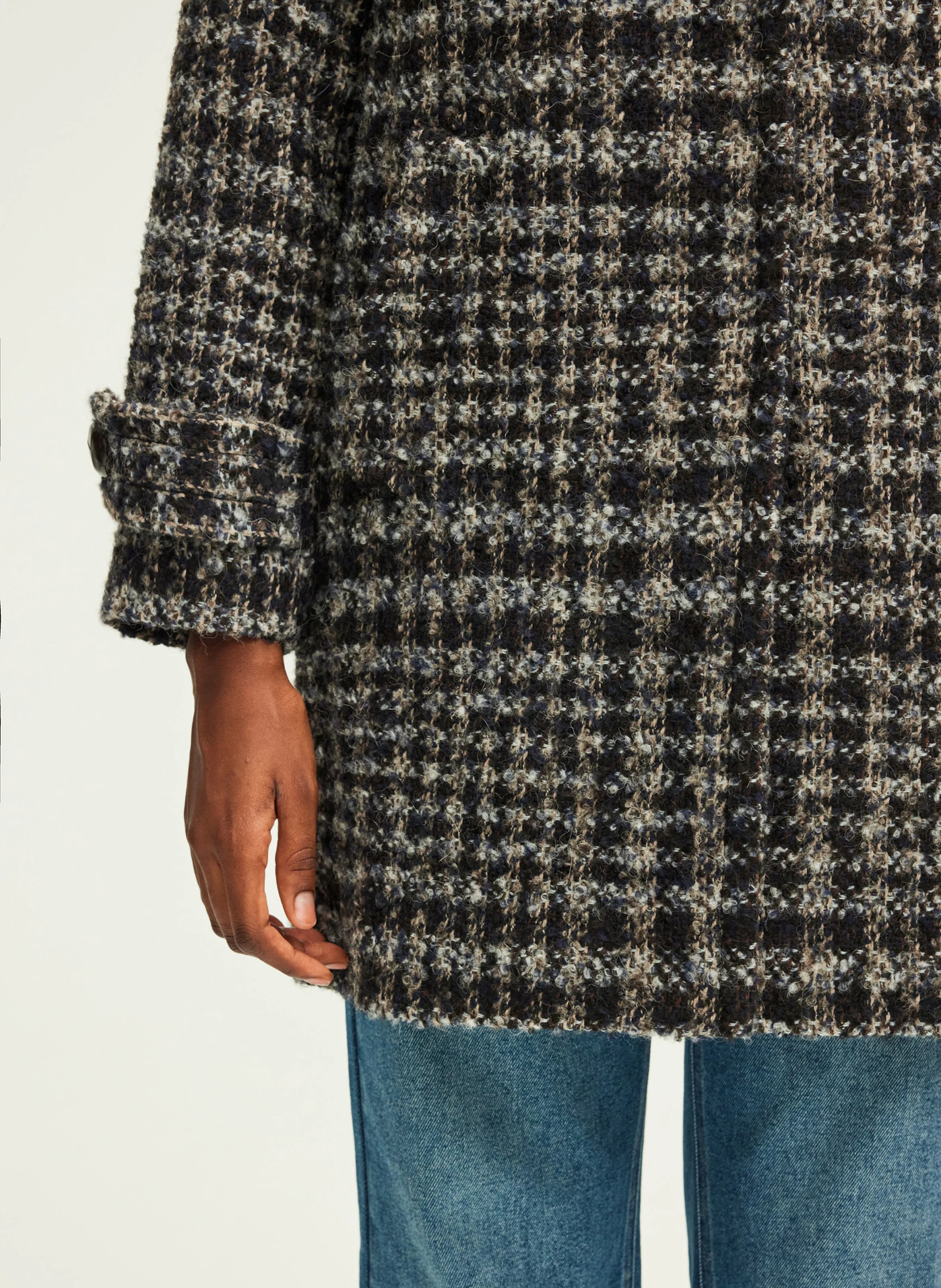 LYSANDRE - Manteau col montant à carreaux | Bleu