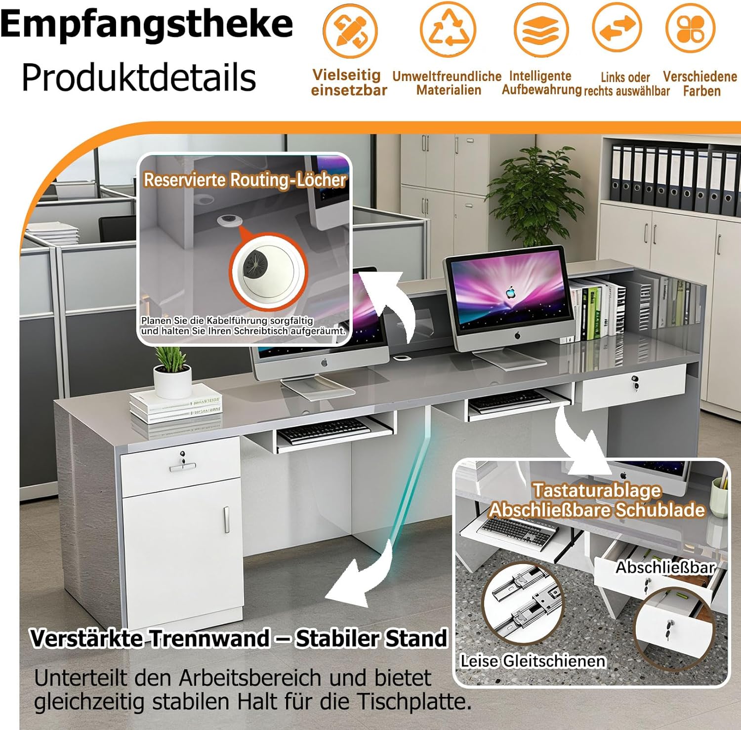 Empfangstisch,Empfangstheke Rezeption,Reception Desk Salon,Empfangstresen Holz,mit Abschließbarer Schublade Tastaturablage,für Firmenhallen Hotelrezeptionen 160×60×100cm