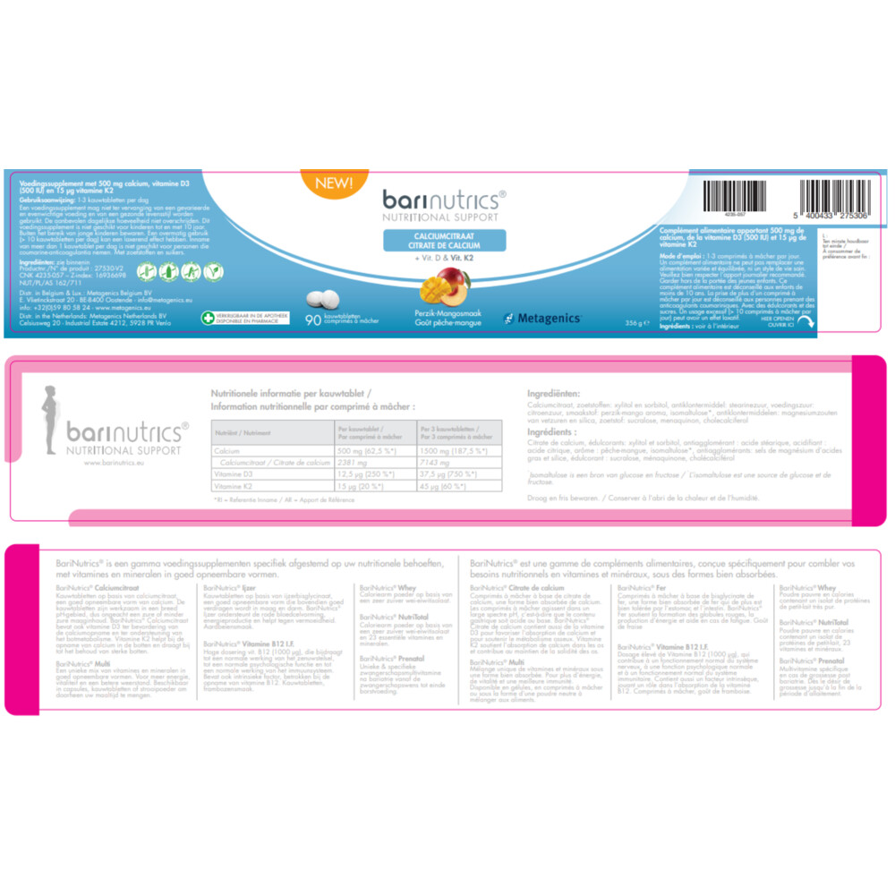 Metagenics BariNutrics Calciumcitraat Vit.D&Vit.K290 tabletten