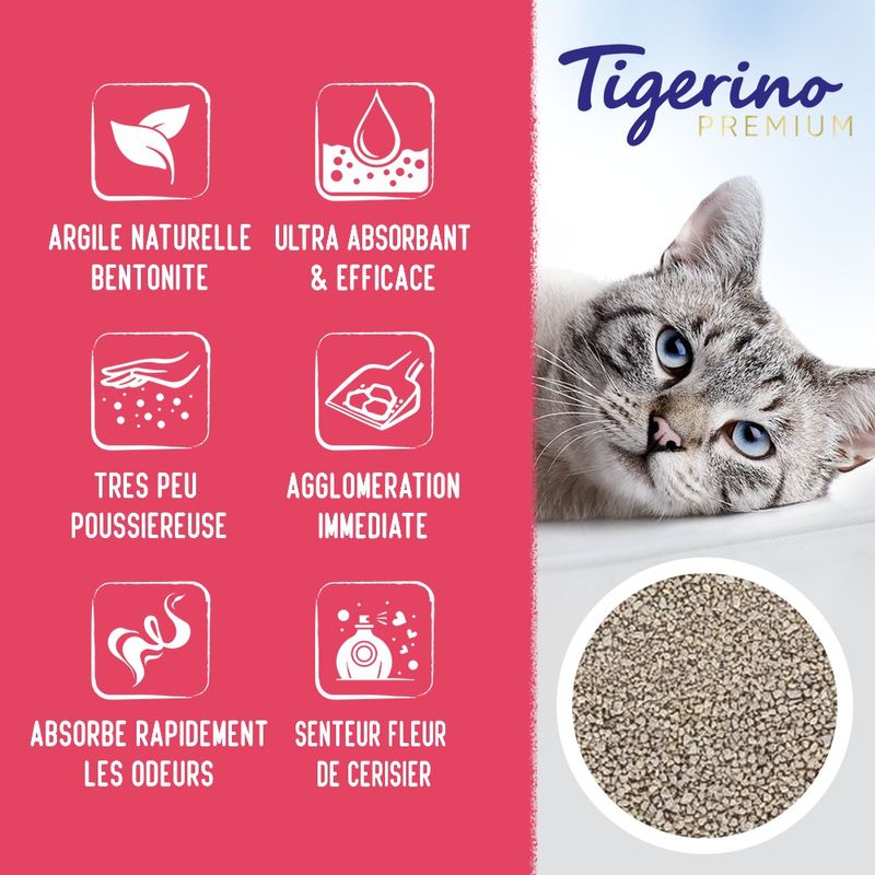 Litière Tigerino Premium, senteur fleurs de cerisier