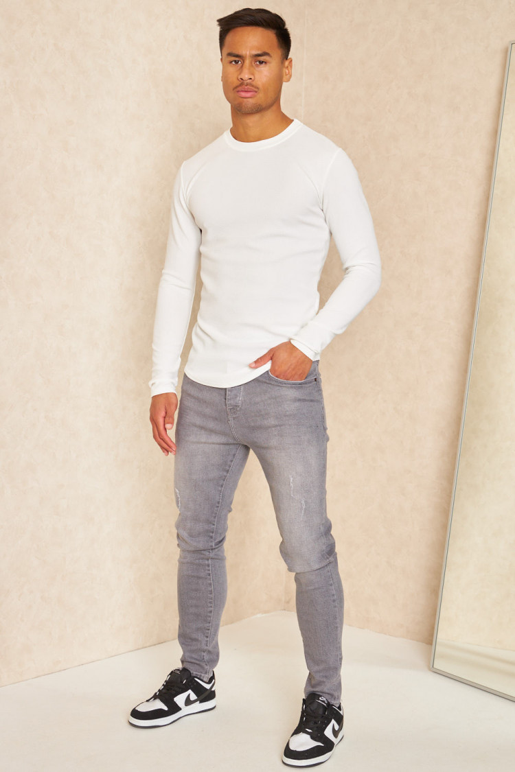 T-shirt manches longues texturé blanc