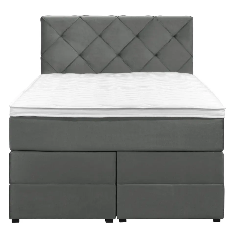 Boxspring met opbergruimte Liv geruit - grijs - 120x200 cm