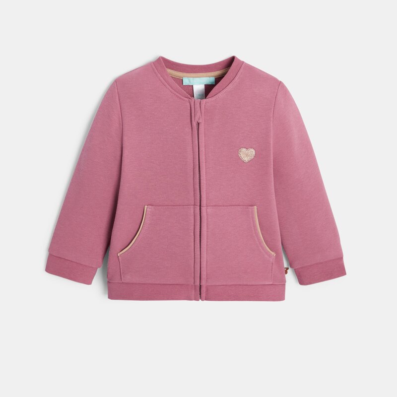 Sweat zippé molleton patch cœur rose bébé fille Mauve Violet