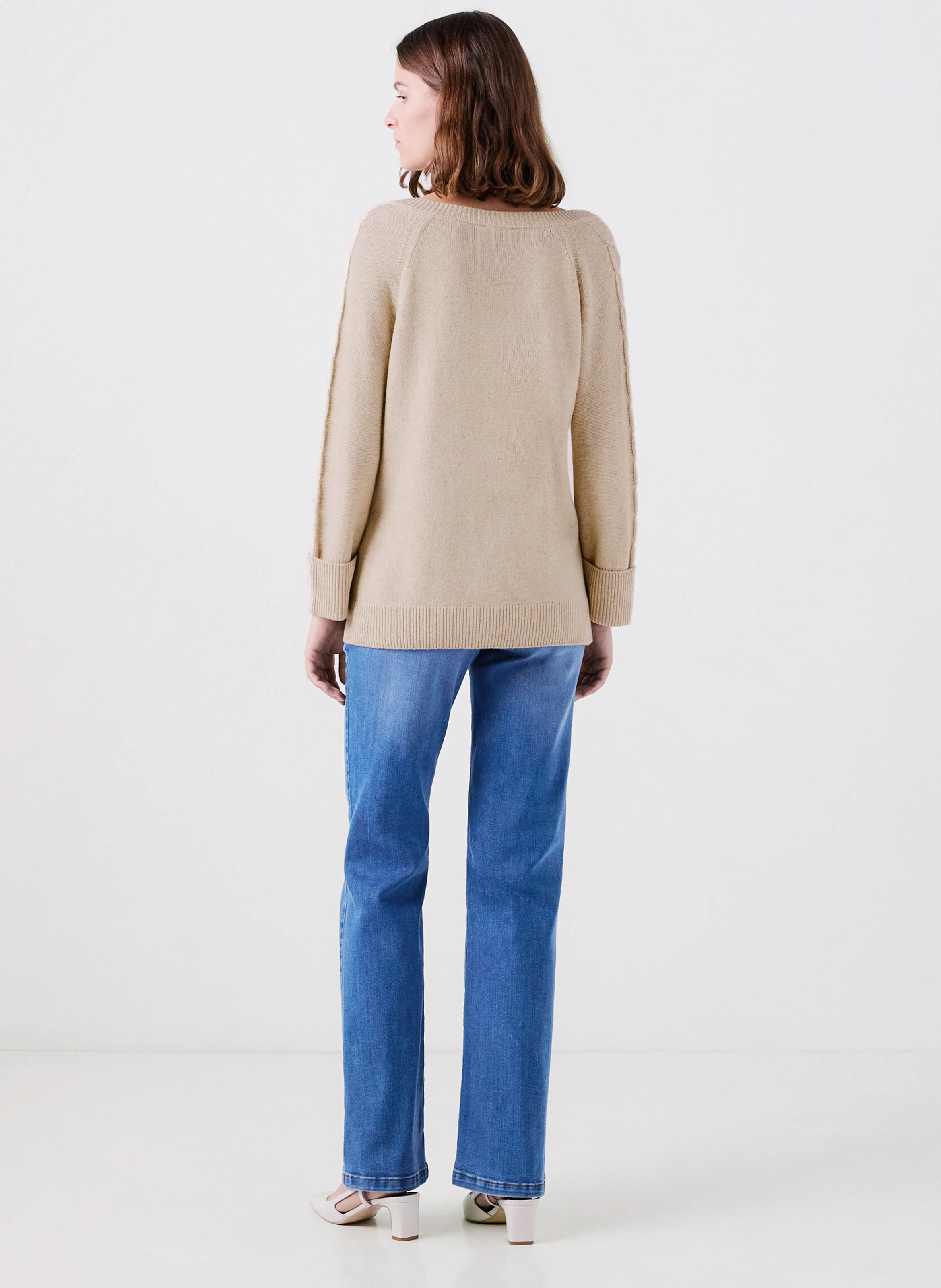 MJADE - Pull col V en laine mélangée | Beige