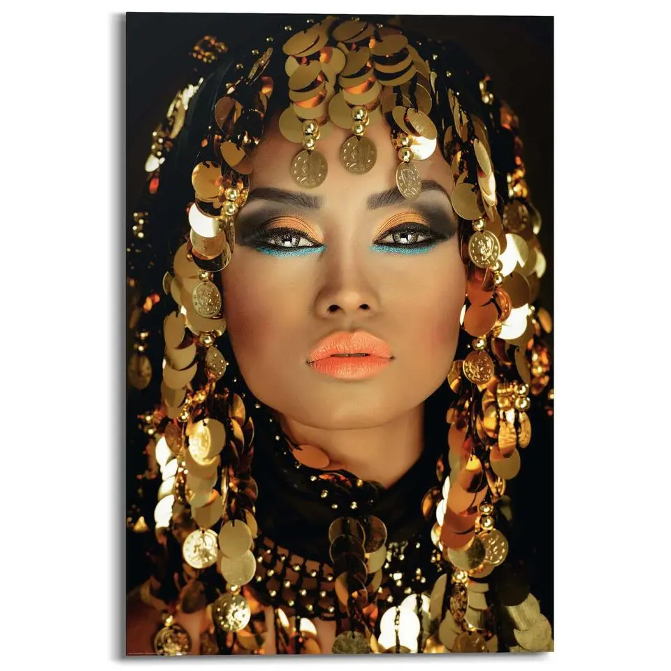 Schilderij Arabische Prinses - 90x60cm - Goudkleurig