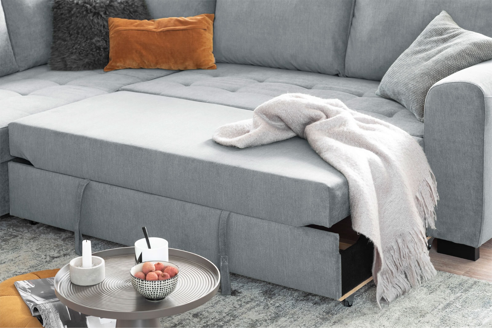 Ecksofa John 239x86x178 cm Primo light grey