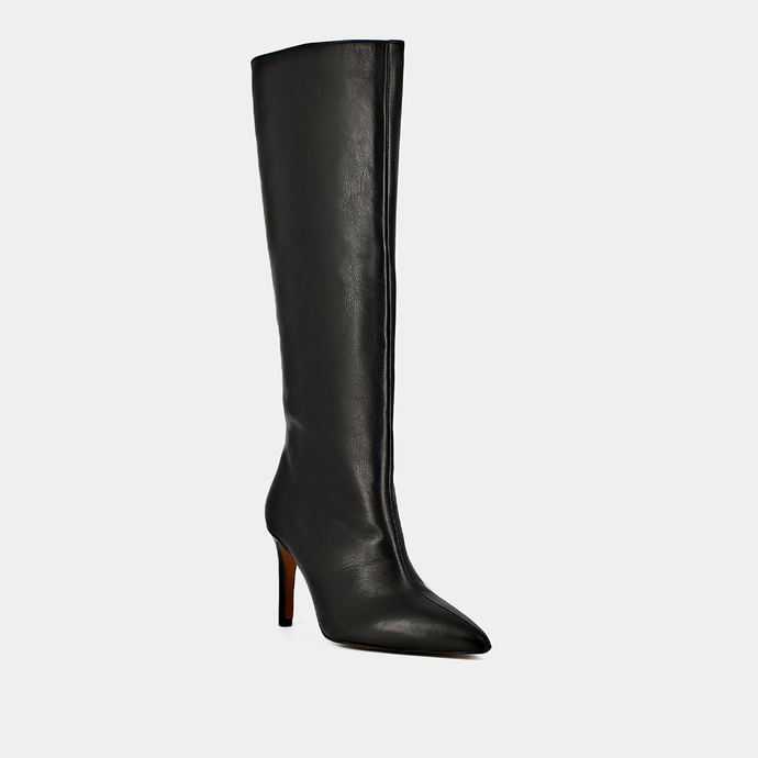 Bottes à talons et bouts pointus  en cuir noir