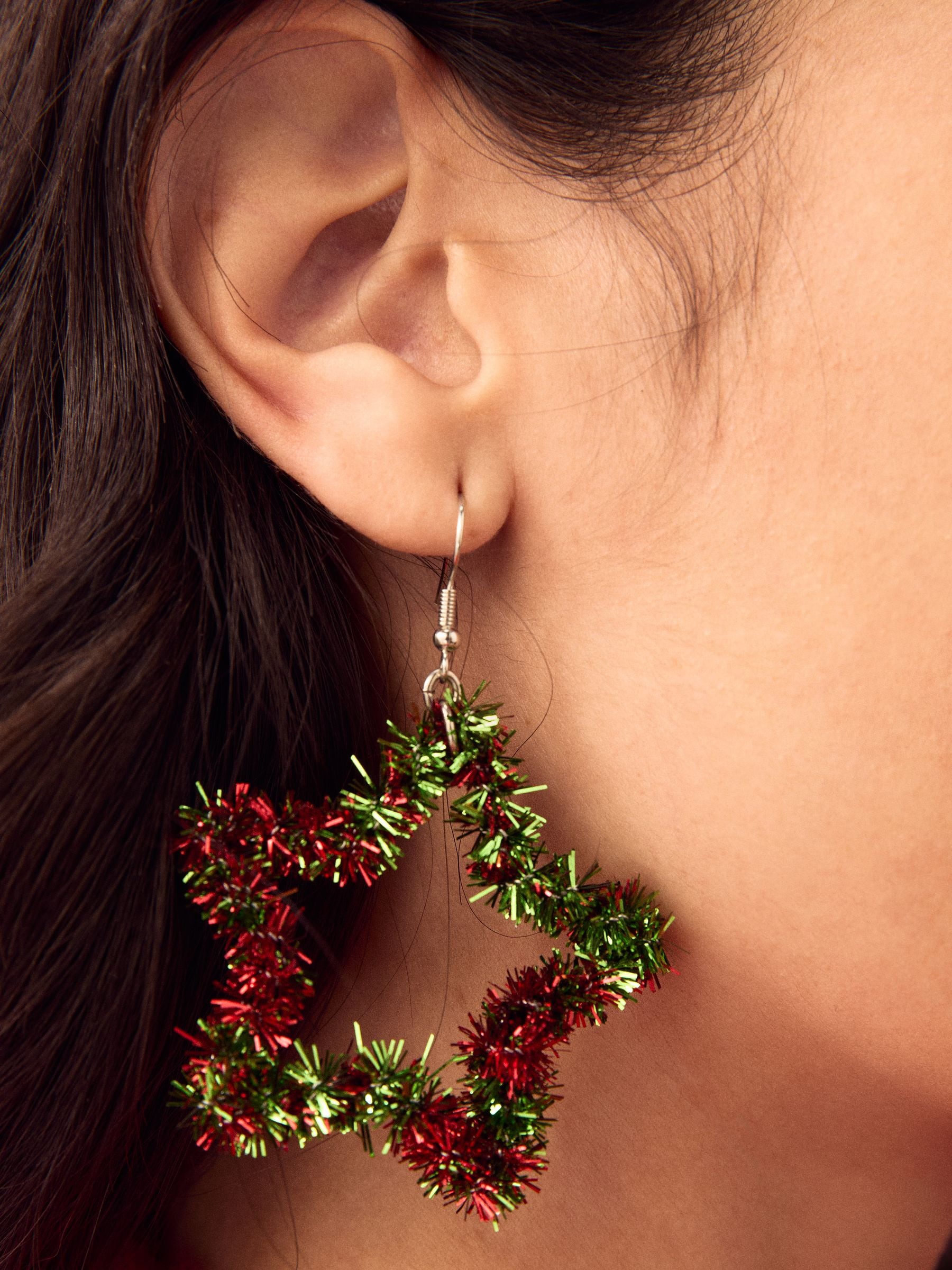 Rood/groen - Kerststeroorbellen