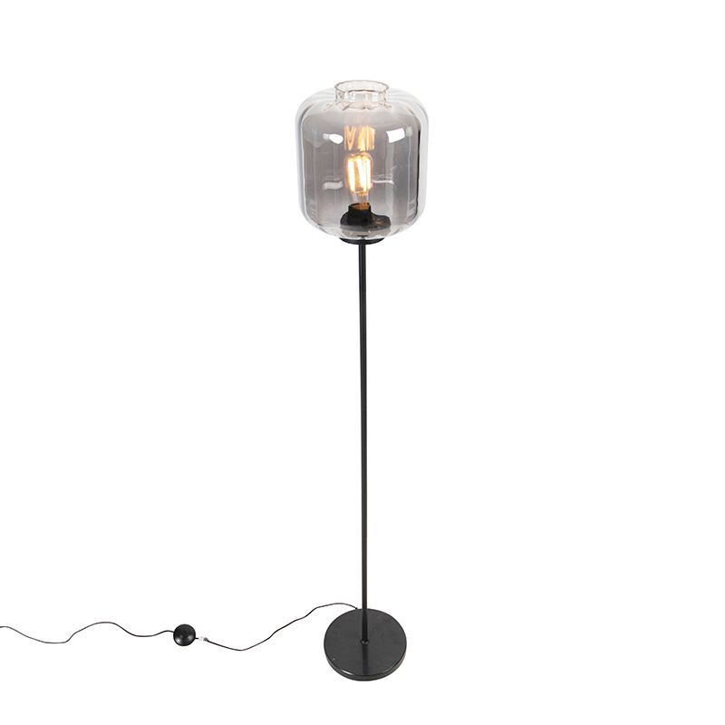 Design vloerlamp zwart met smoke glas - Qara