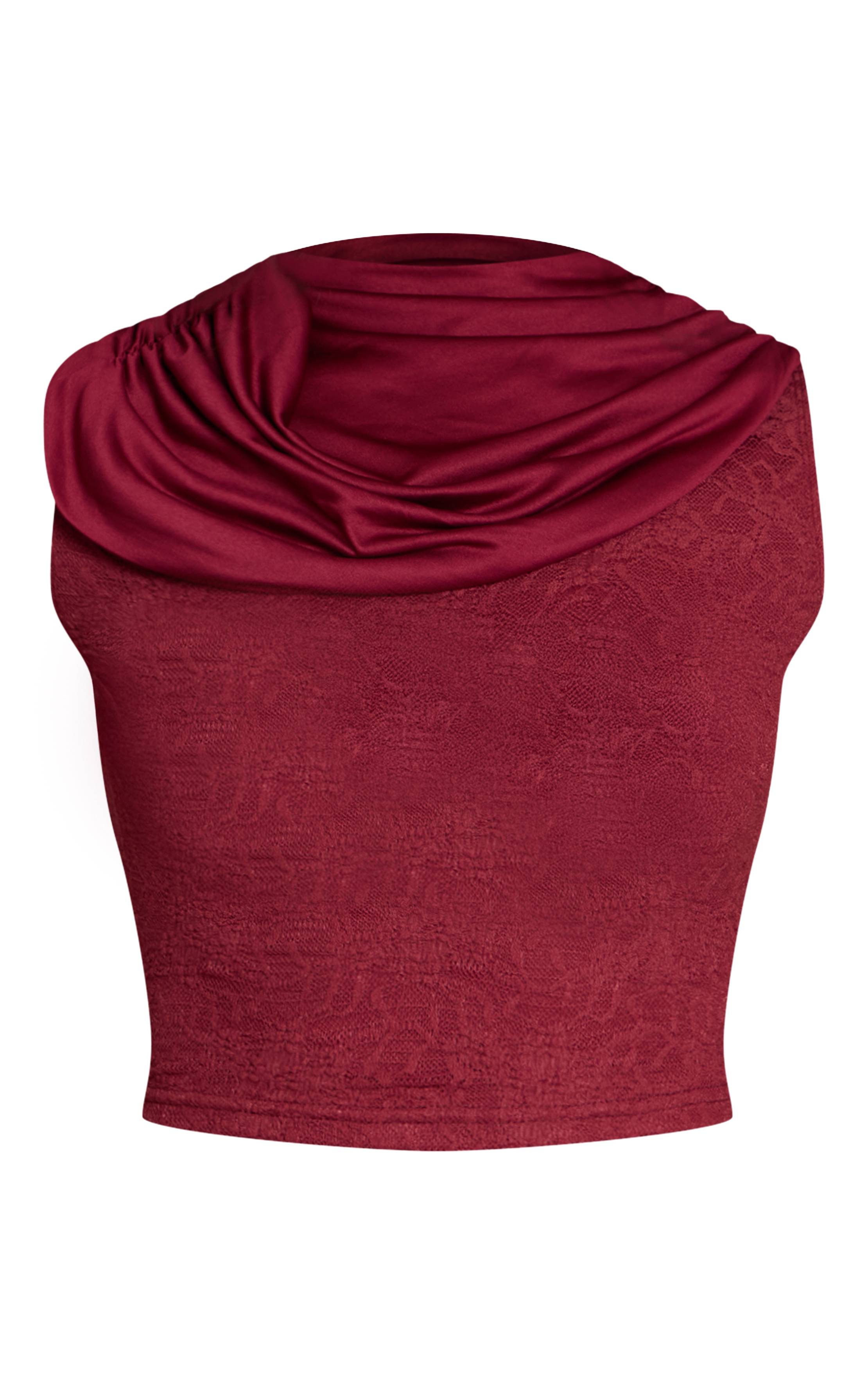 Dark Wine Top Court Cape Froncé En Dentelle Slinky