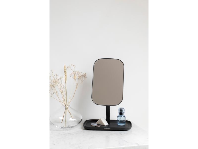 Brabantia Kosmetikspiegel ReNew mit Ablageschale, Schwarz Flexibel verstellbarer Make-Up Spiegel