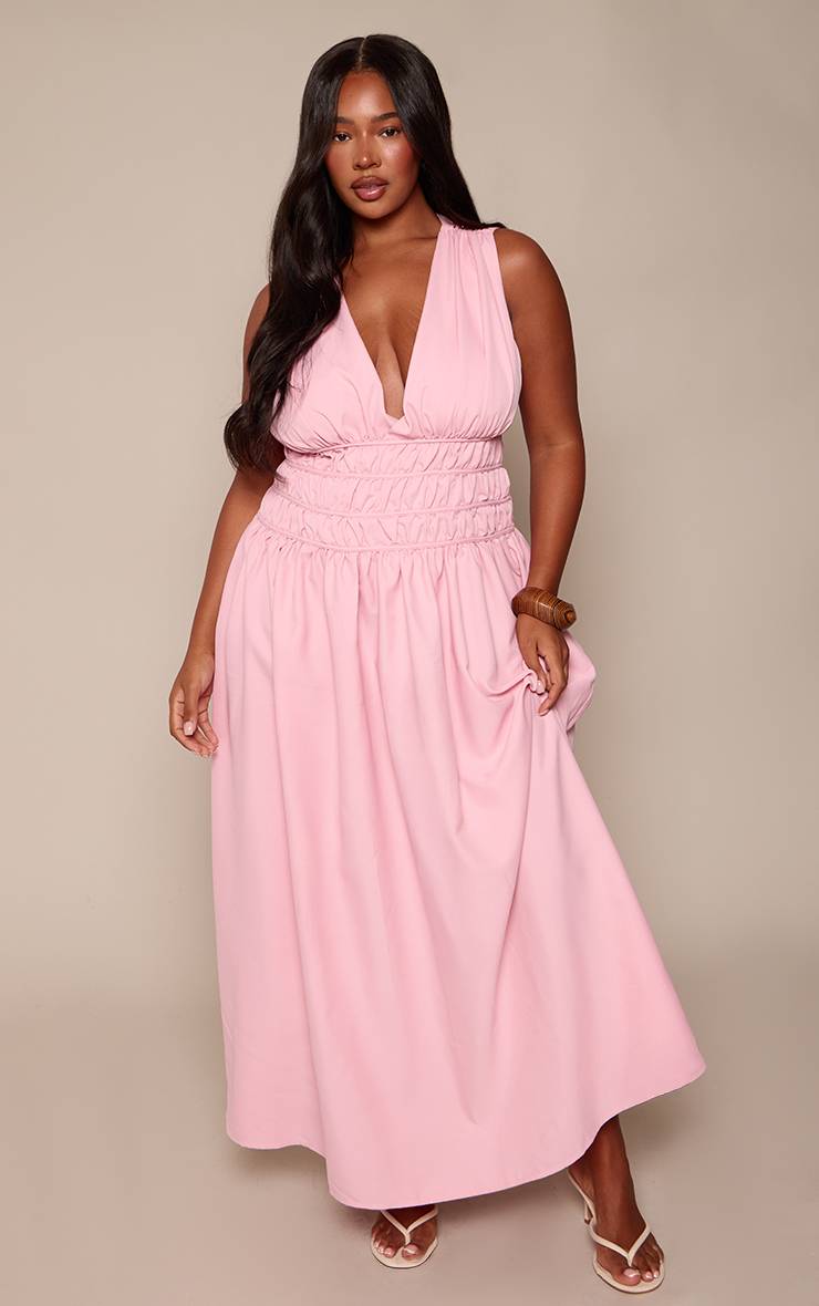 Rose Pâle Robe Maxi Droite Grande Taille Avec Détail De Taille Froncée Nouée