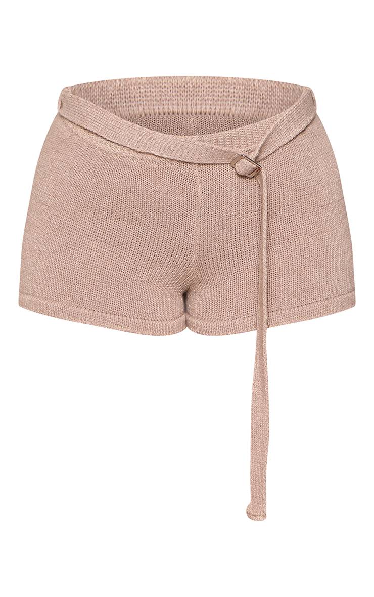 Taupe Short Mini Ajusté En Maille Avec Détail Ceinture Petite