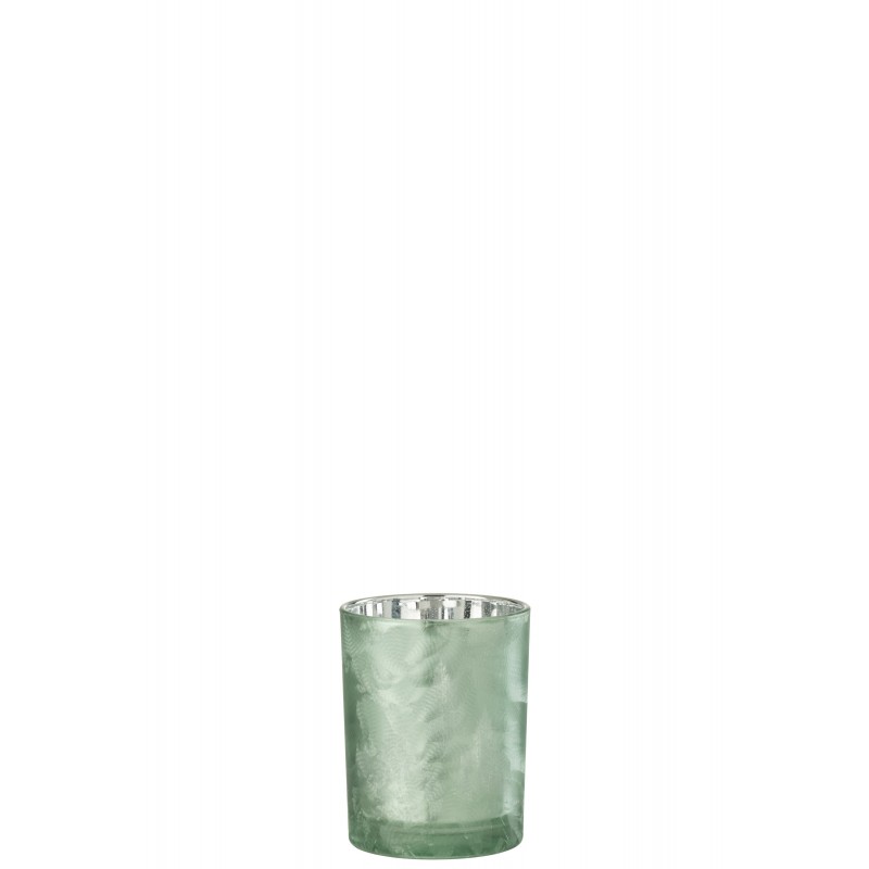 Photophore motif arbres en verre argent et vert 10x10x12.5cm