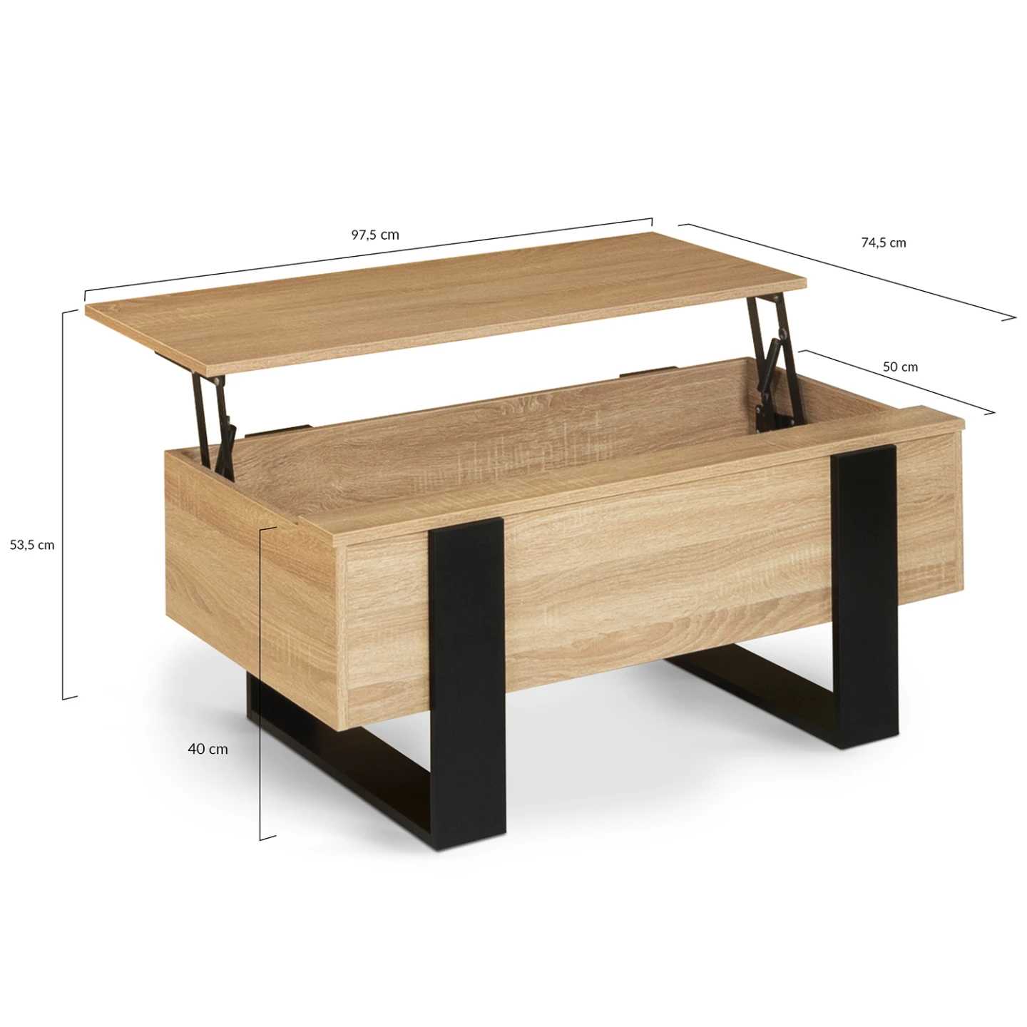Table basse plateau relevable rectangulaire PHOENIX bois et noir