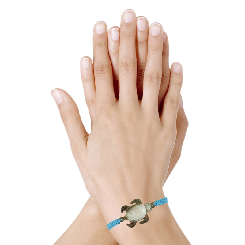 Bracelet Lien Tréssé Tortue Nacre Grise - Turquoise