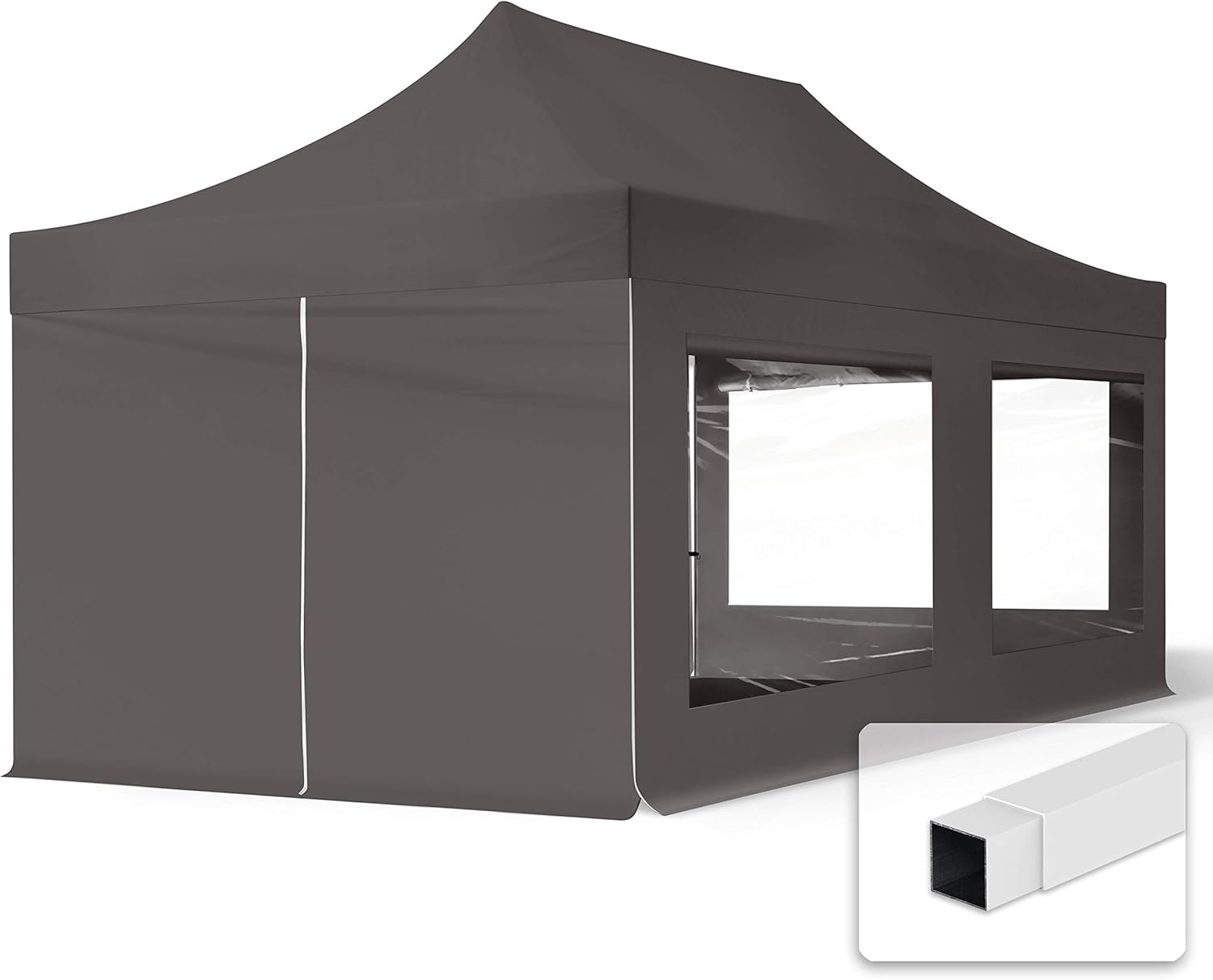 TOOLPORT 3x6m Faltpavillon Pavillon Partyzelt Gazebo Stahl 30mm, 4 Seitenteile, Panoramafenster, grau
