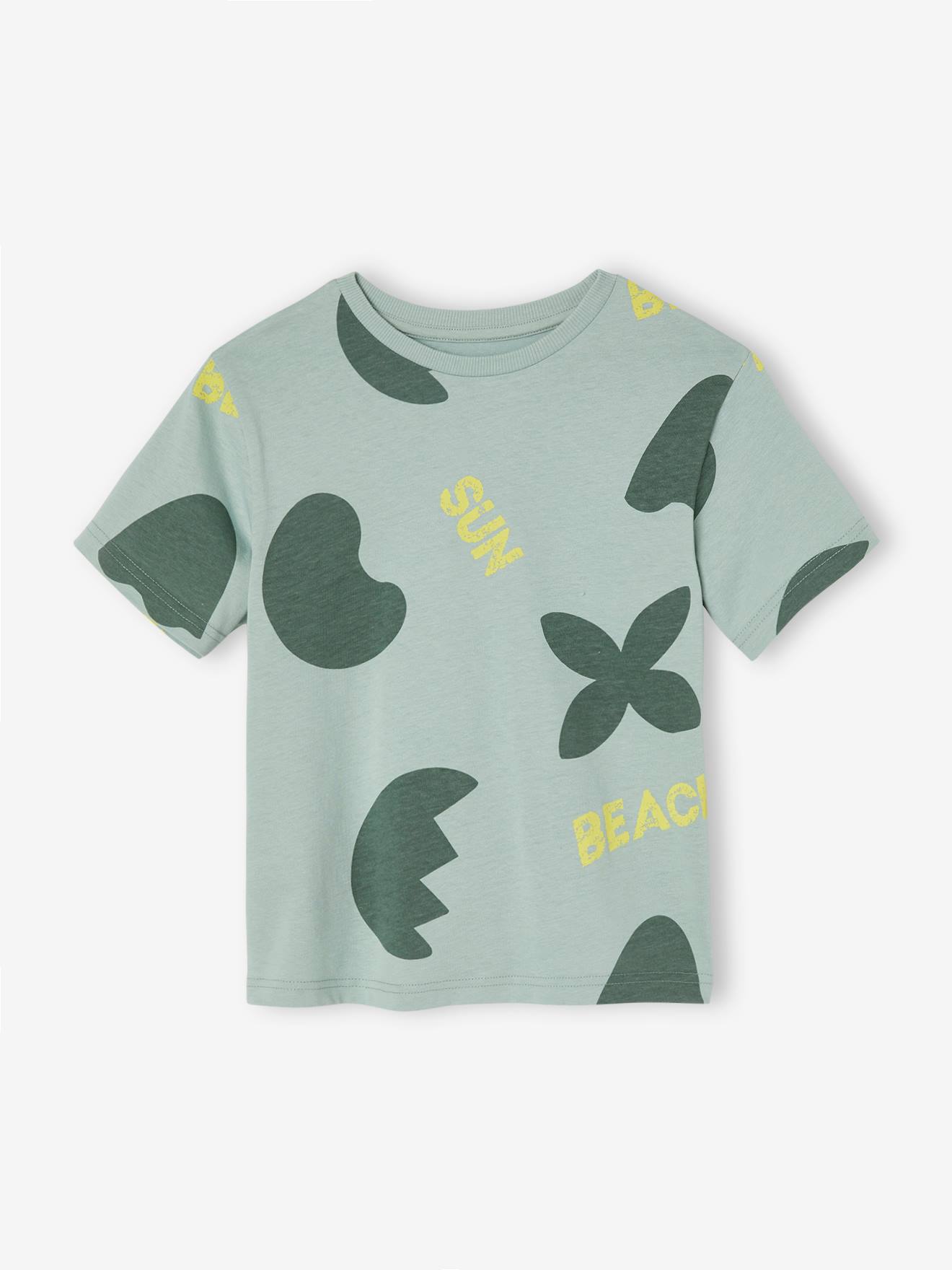 Camiseta infantil masculina com estampas exóticas gigantes, azul ardósia