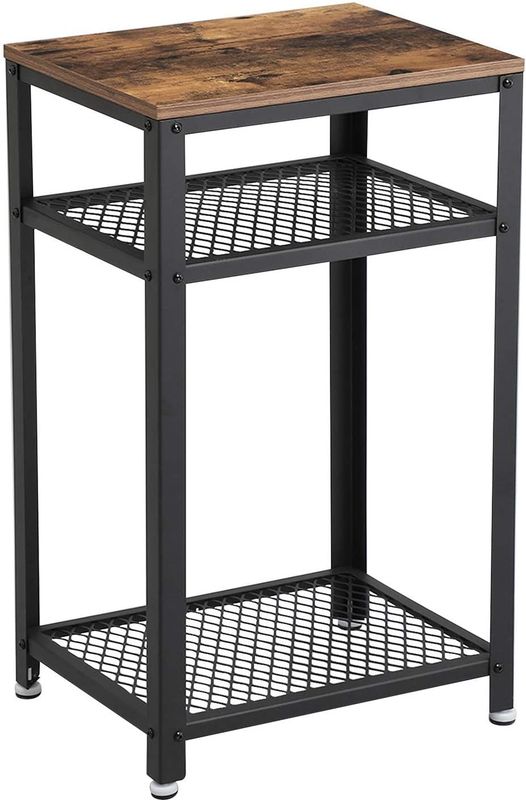 Bijzettafel Bill - Rustiek Bruin/Zwart - 35 x 45 cm - 2 Legplanken - Metaal en Spaanplaat