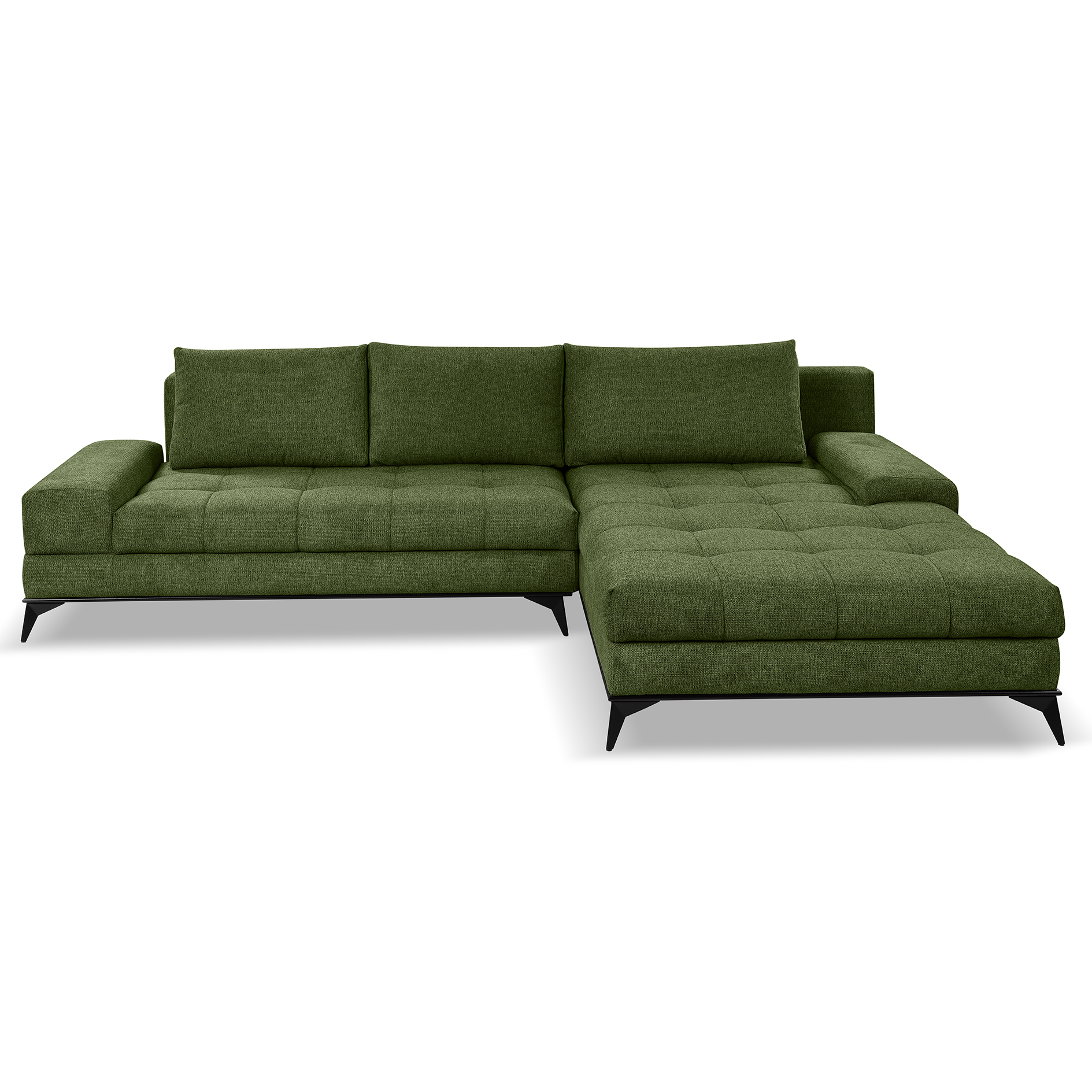 Ecksofa - grün- Liegefunktion und Staukasten - Longchair rechts
