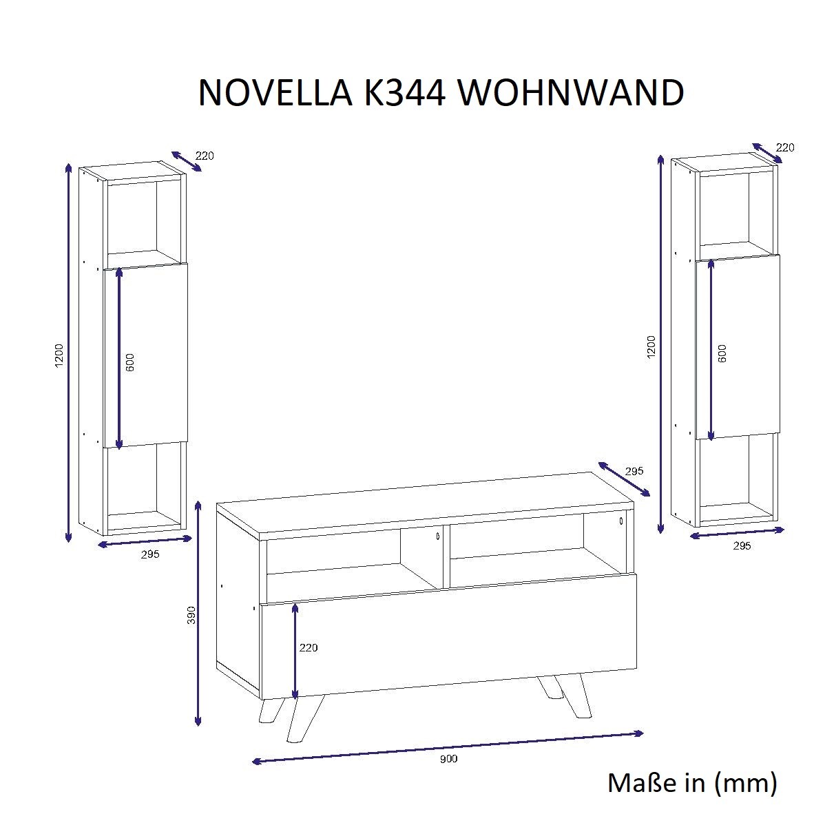 Wohnwand Novella K344 Weiß Walnuss